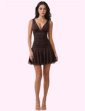 Vestido halter liso cafe