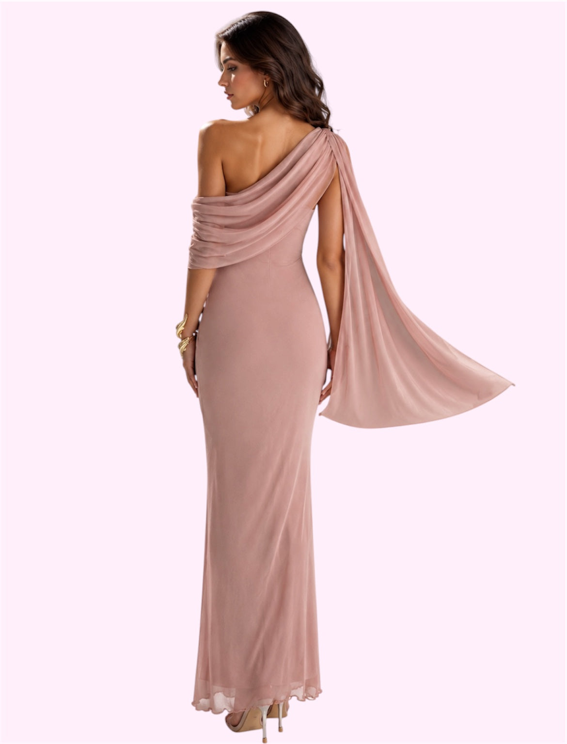 Vestido largo hombro tira rosa