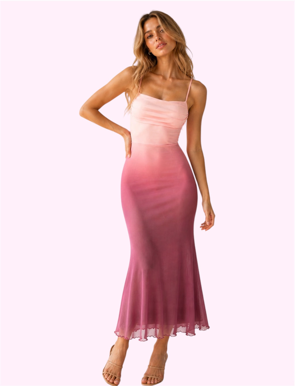 Vestido largo rosa degradado