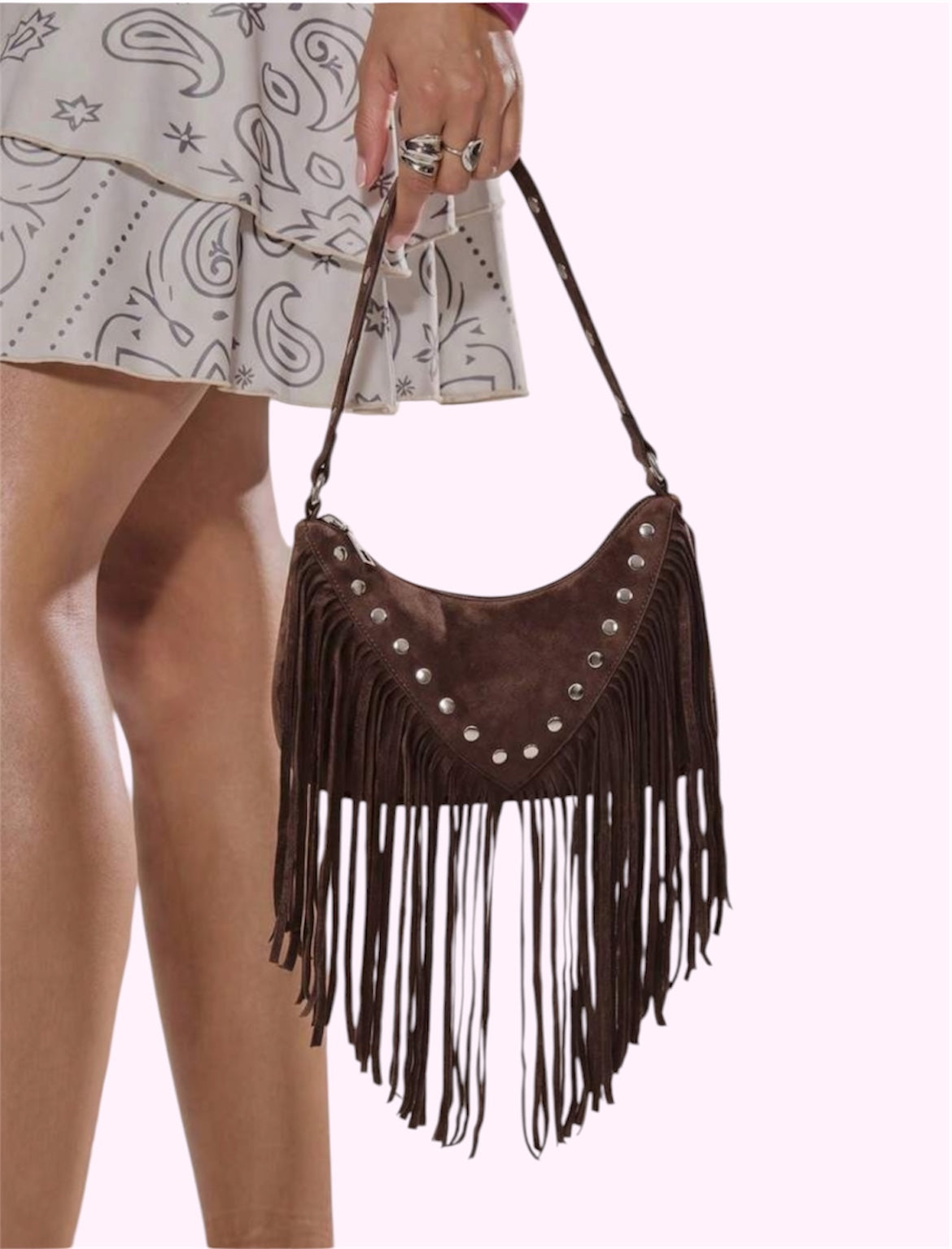 Bolsa vaquera café con flecos