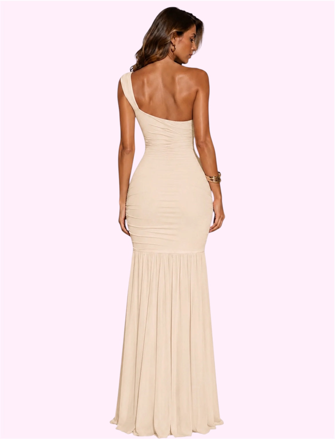 Vestido largo beige c/manga