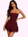 Vestido strapless mesh guindo