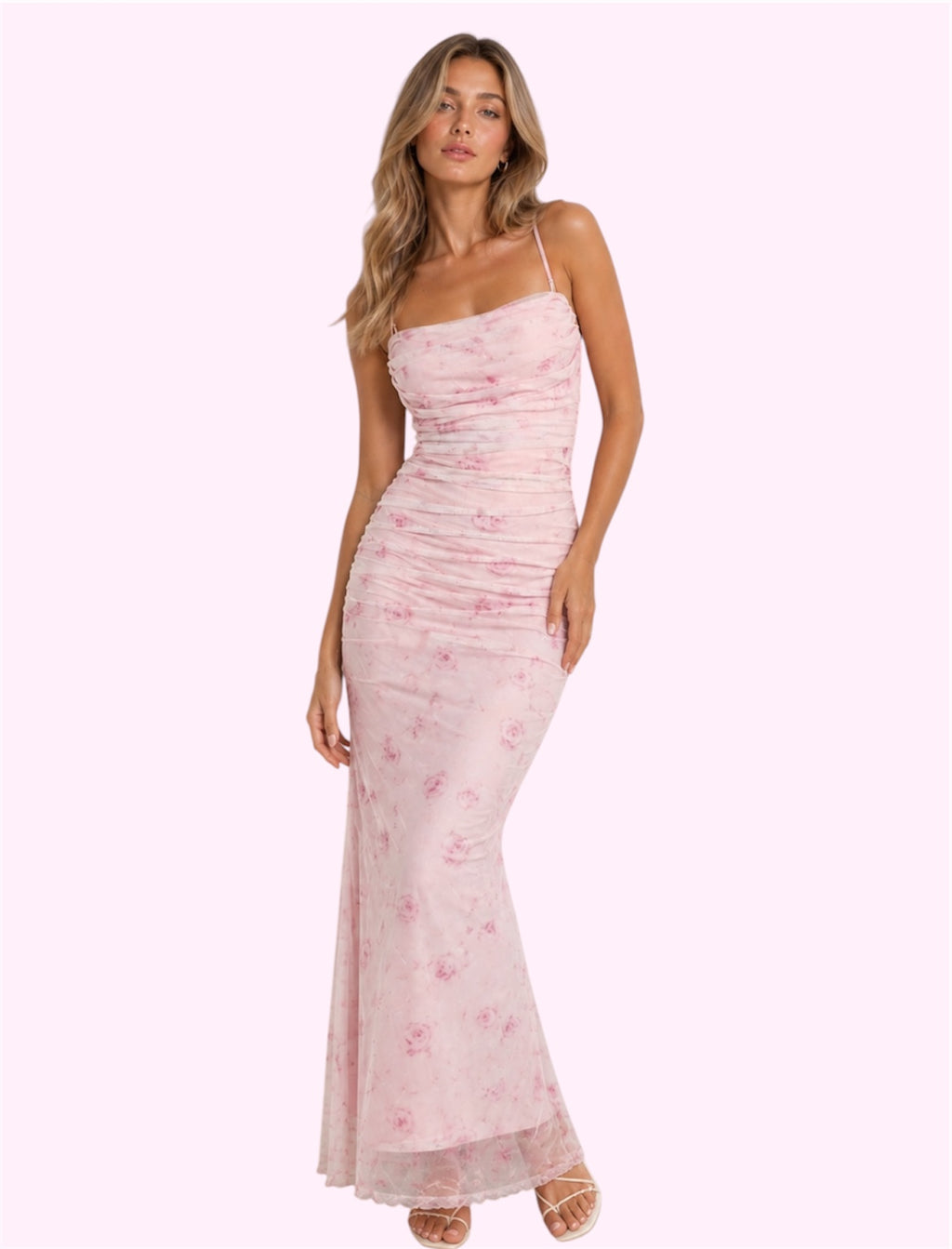 Vestido largo rosa flores