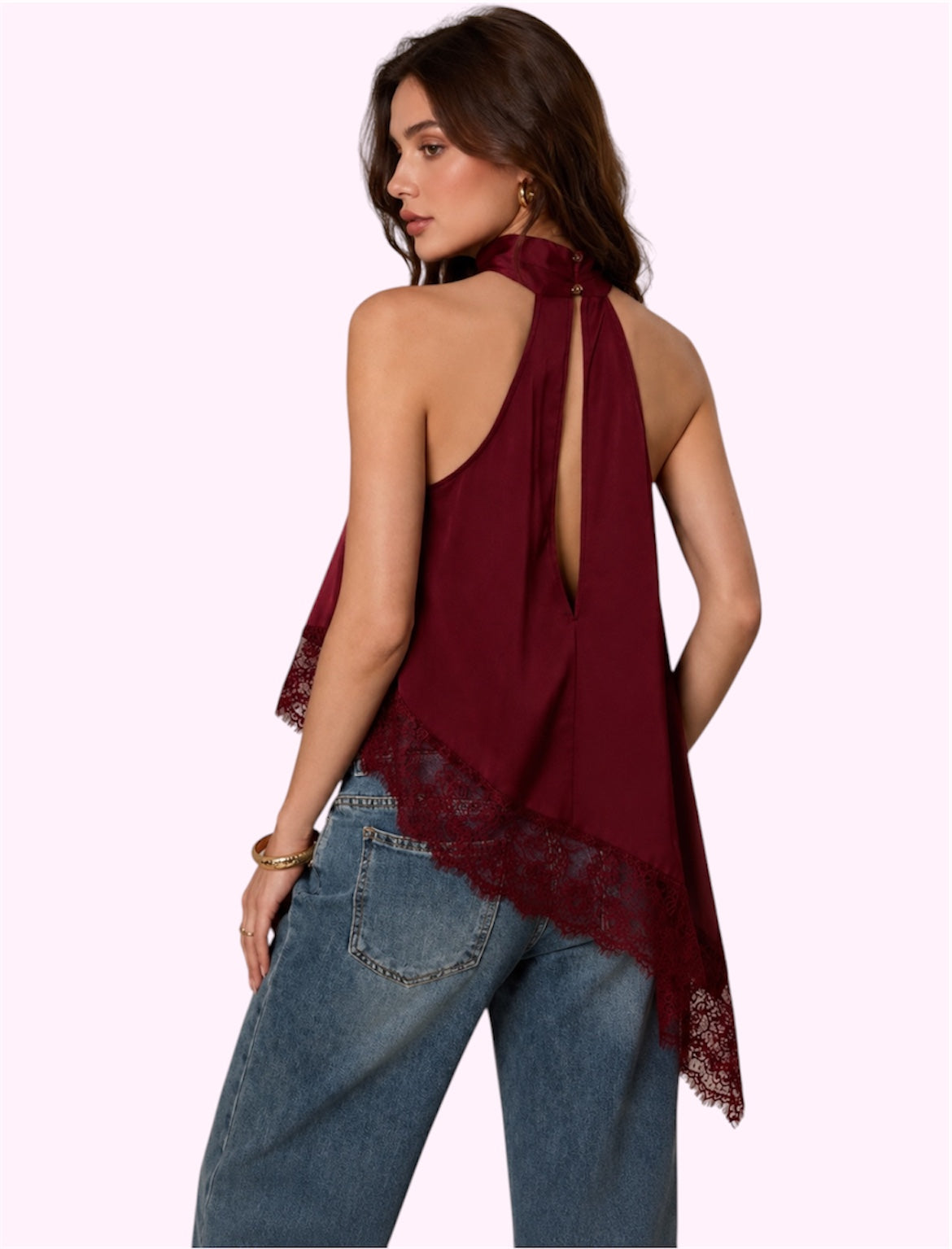 Blusa saten asimetrica guinda