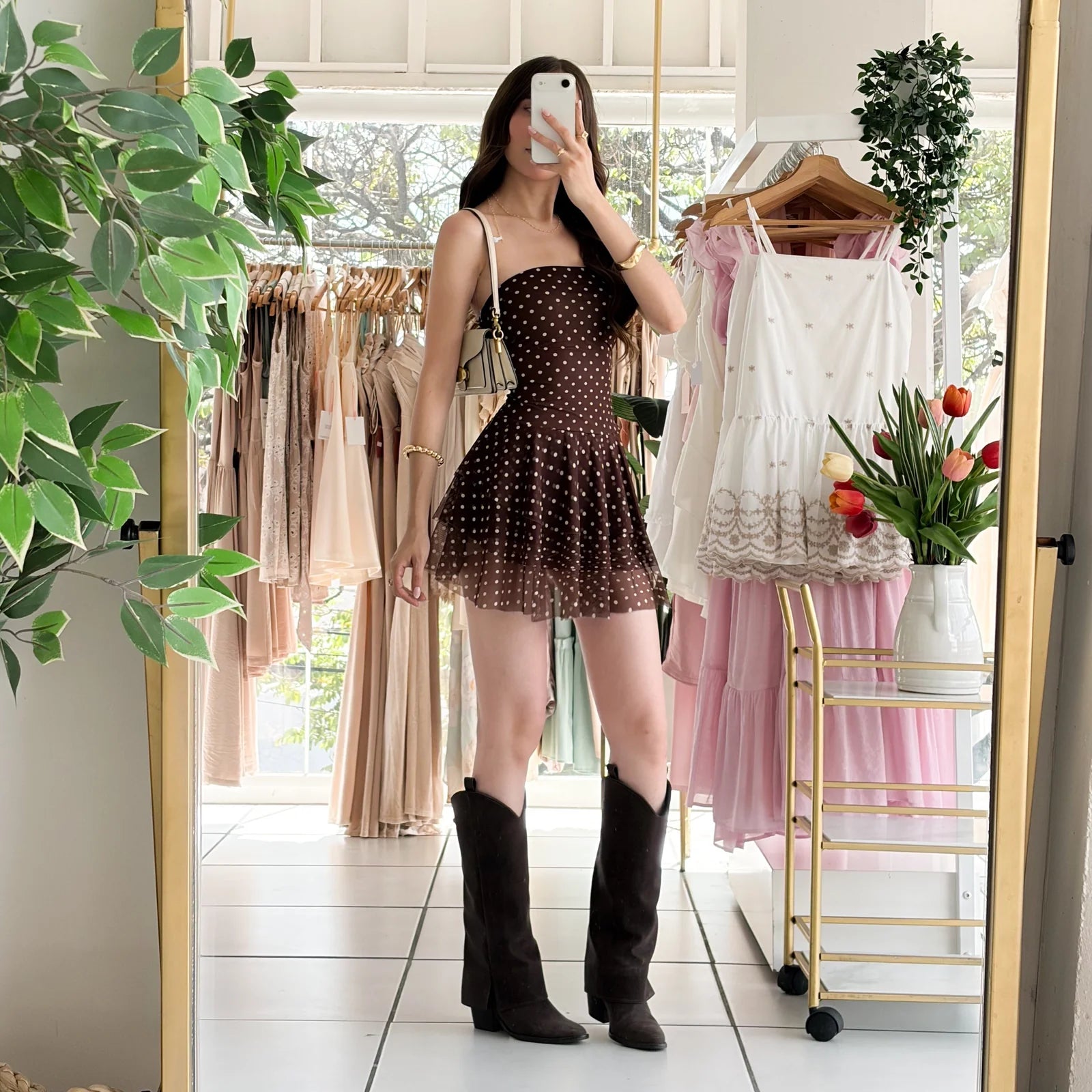 Vestido puntos cafe