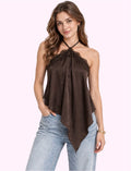 Blusa halter café con encaje
