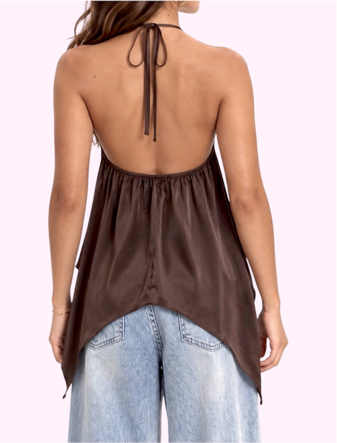 Blusa halter café con encaje