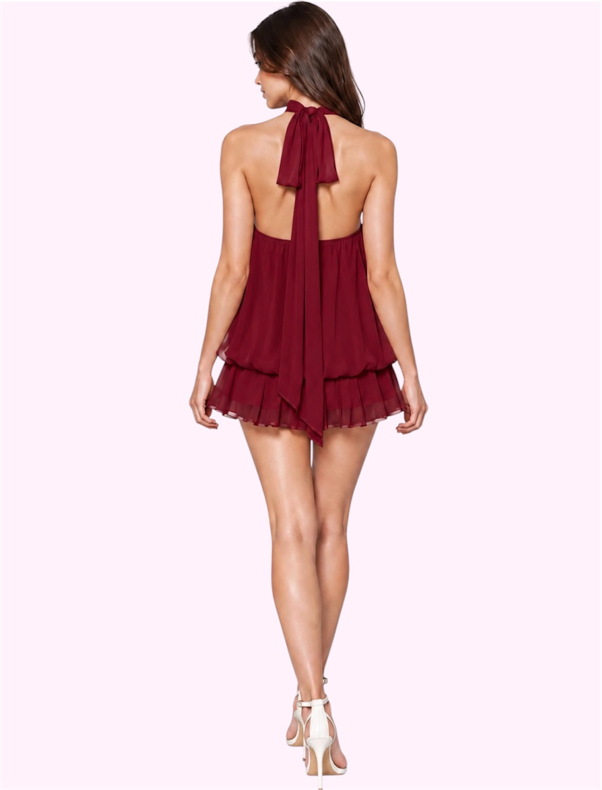 Vestido globo halter guindo