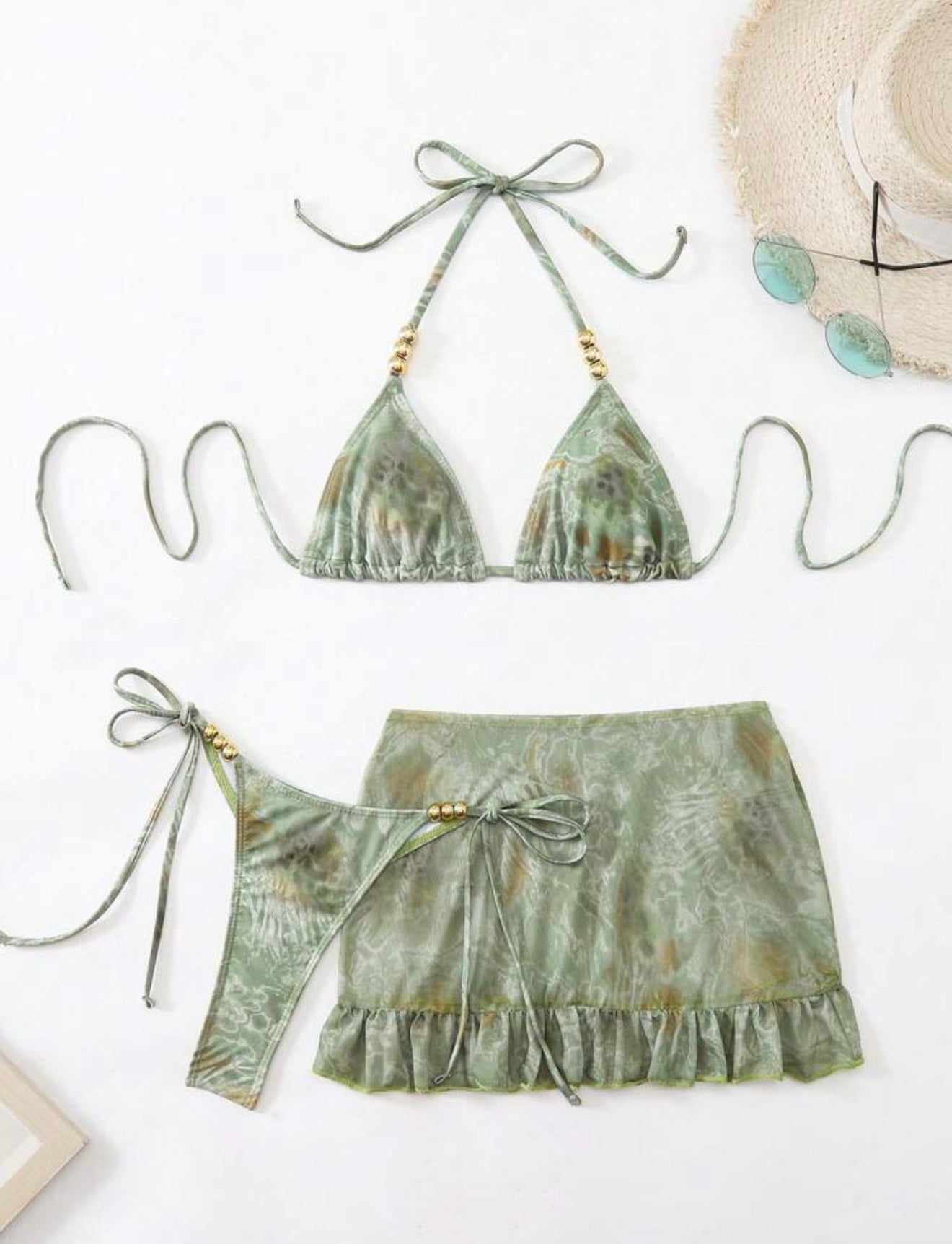 Traje de baño 3 piezas verde