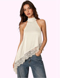 Blusa asimétrica de satén beige