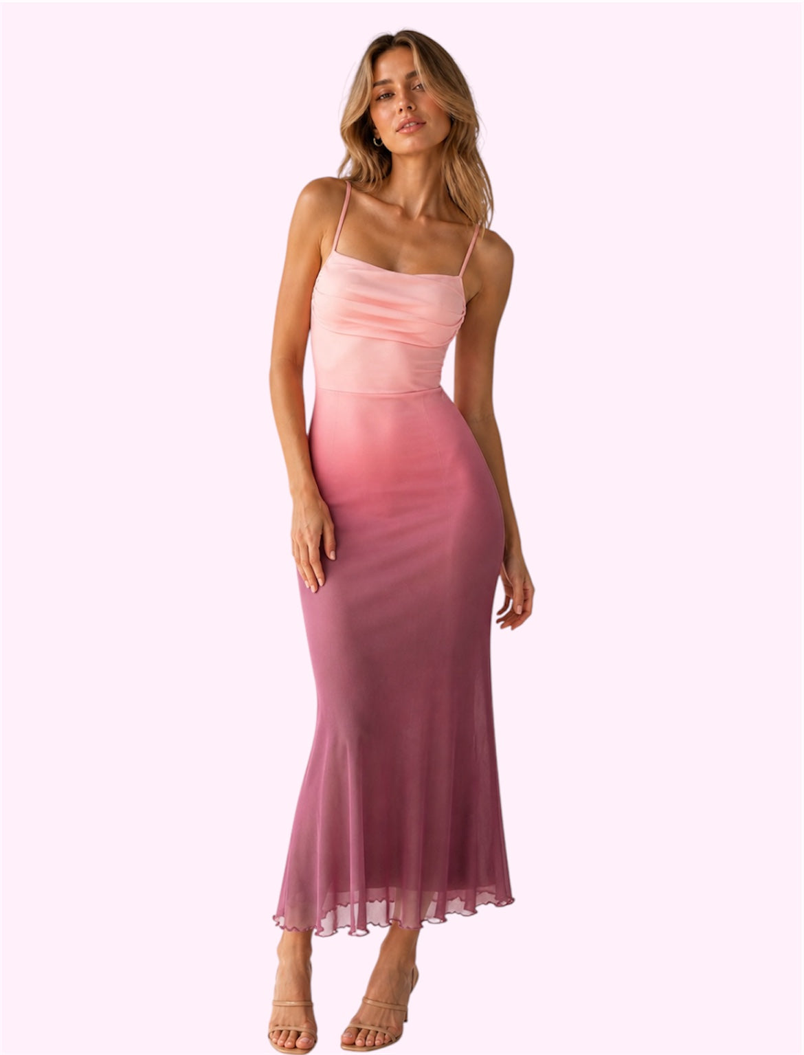 Vestido largo rosa degradado