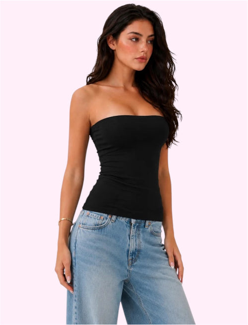 Blusa strapless negra con copas