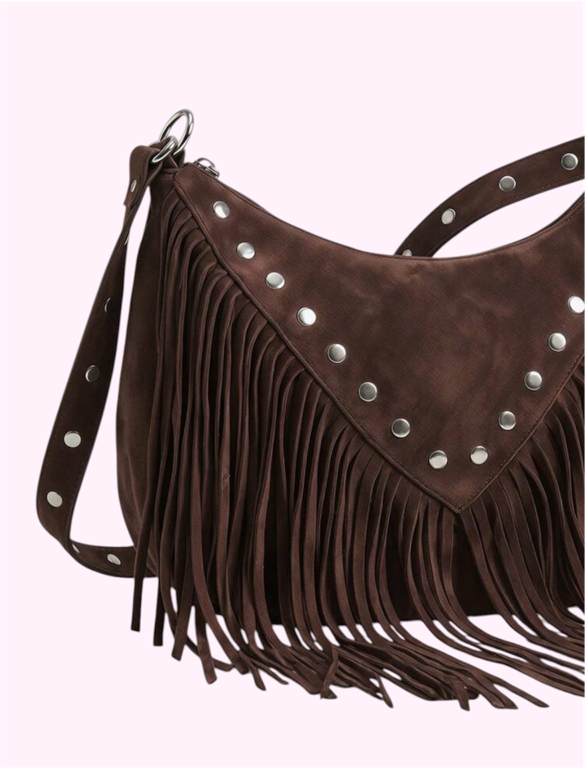 Bolsa vaquera café con flecos