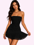 Vestido strapless mesh negro