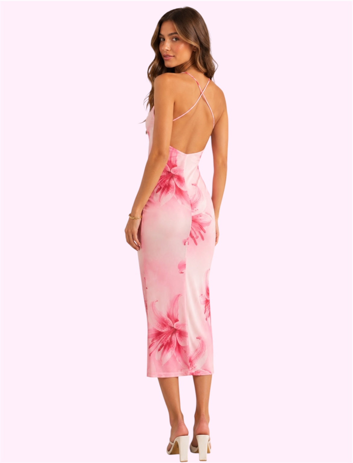 Vestido largo flores rosa
