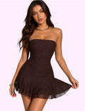 Vestido strapless mesh café