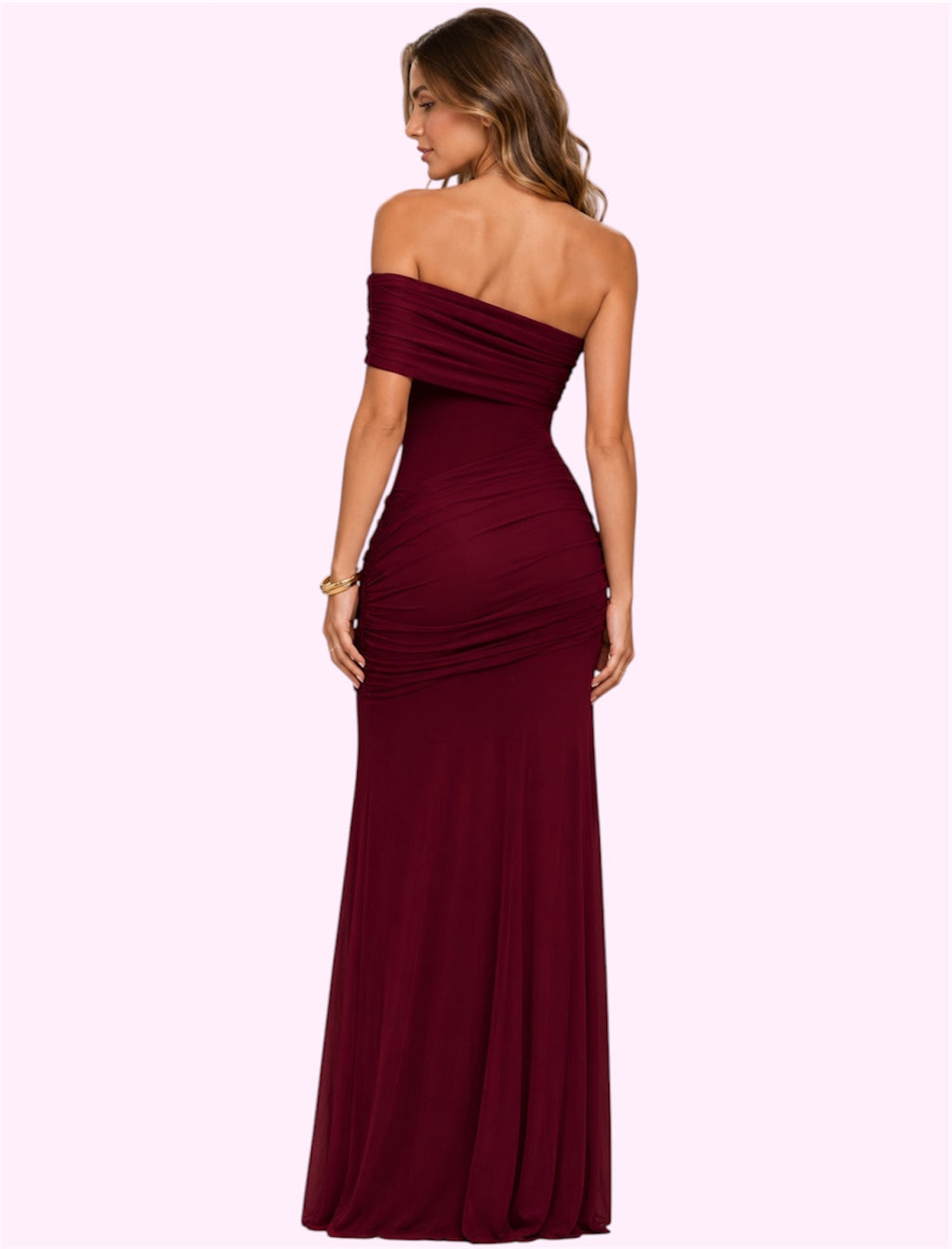 Vestido hombro caido rojo
