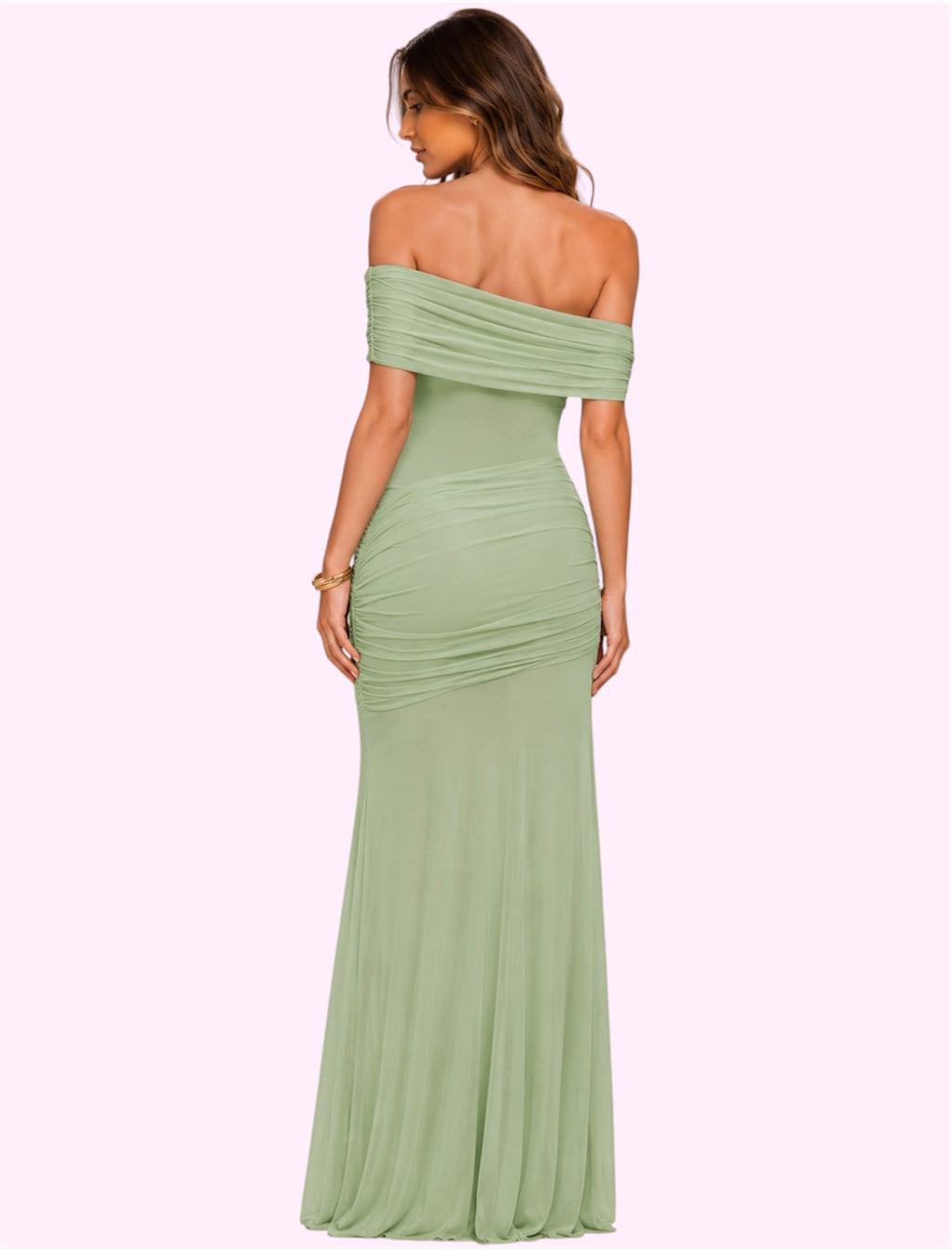 Vestido hombro caido verde