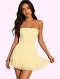 Vestido strapless mesh amarillo