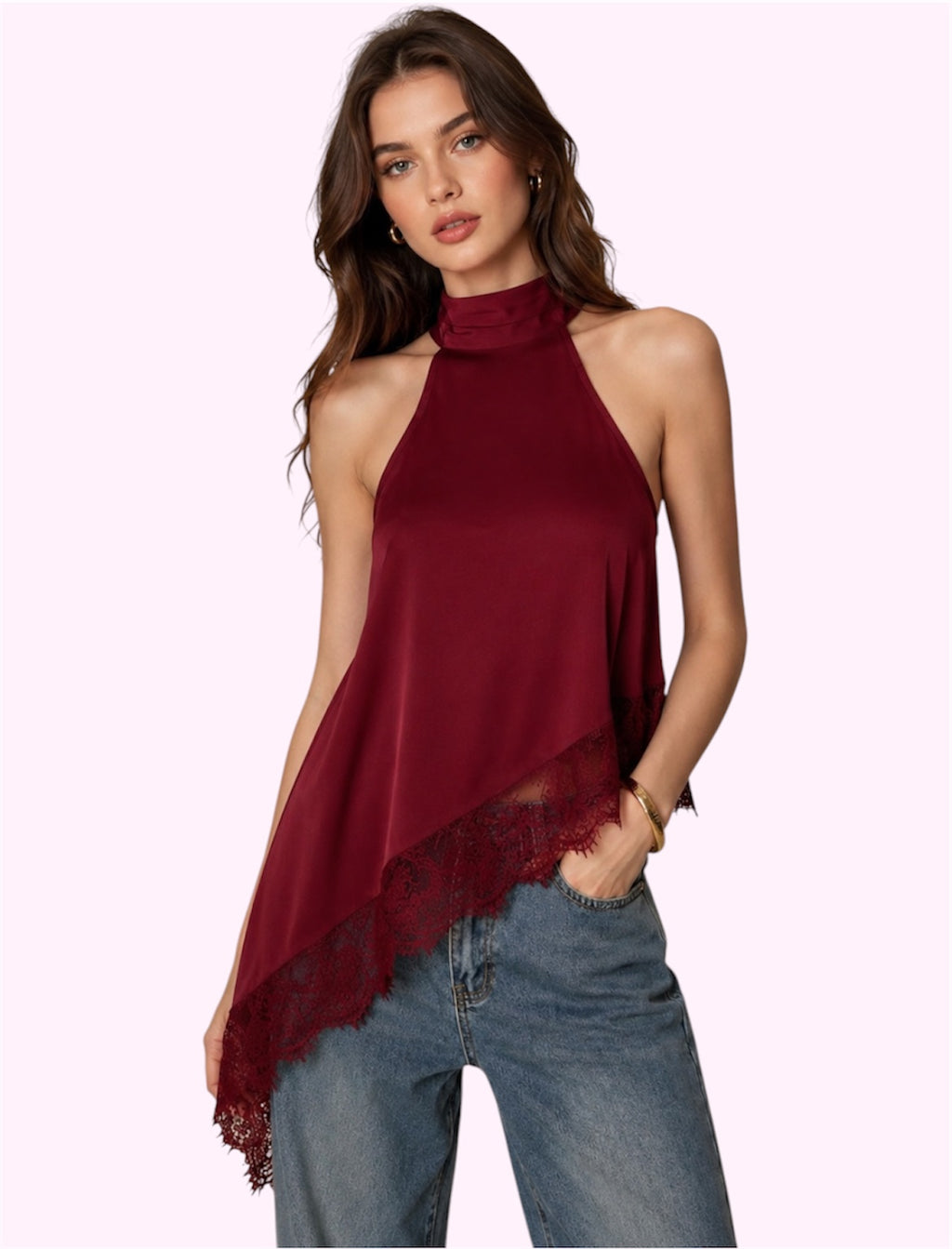 Blusa saten asimetrica guinda