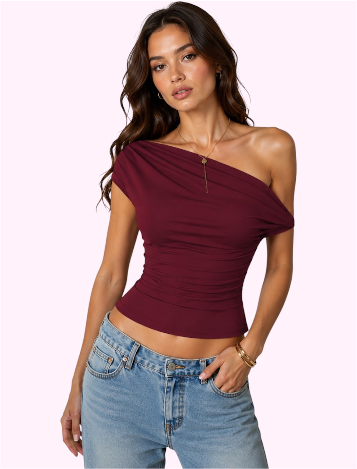 Blusa hombro caido guinda