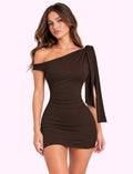 Vestido de hombro caído café