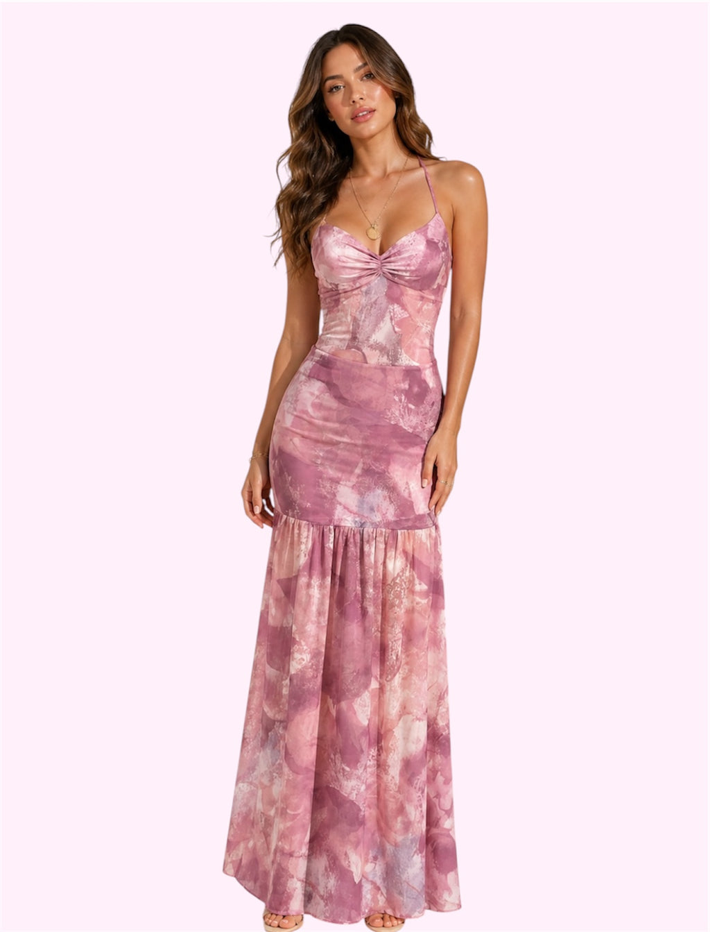 Vestido largo rosa espalda