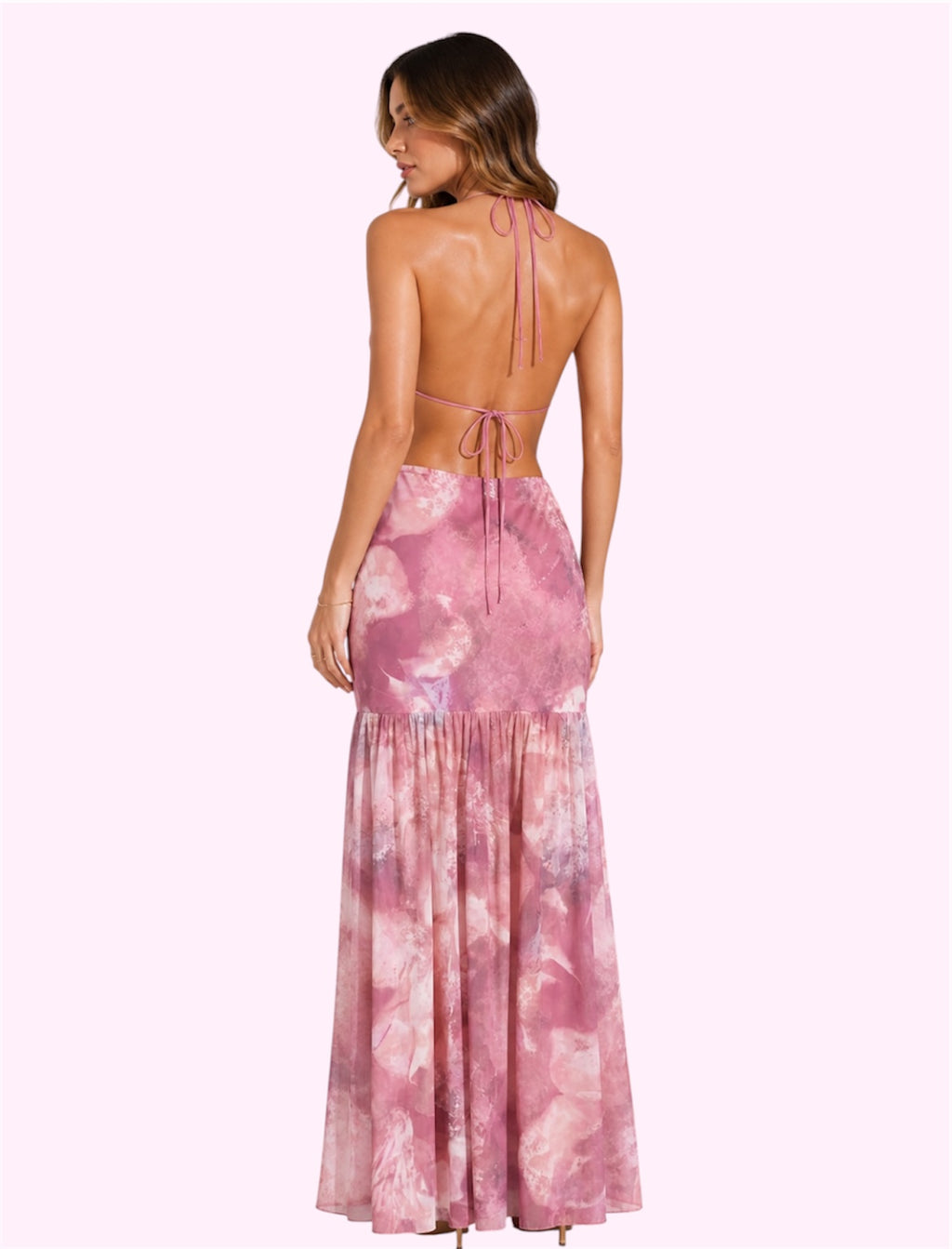 Vestido largo rosa espalda