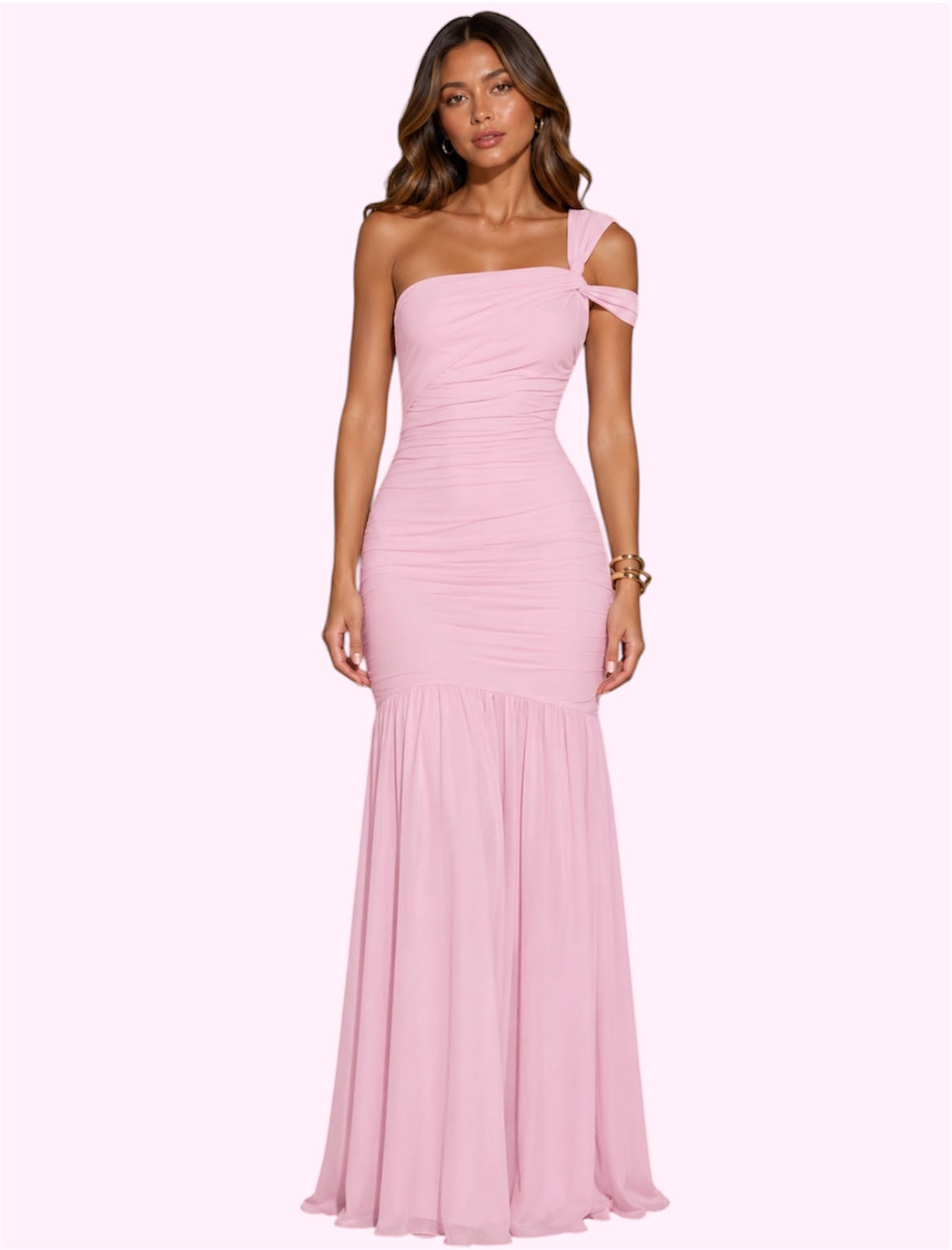 Vestido largo rosa c/manga