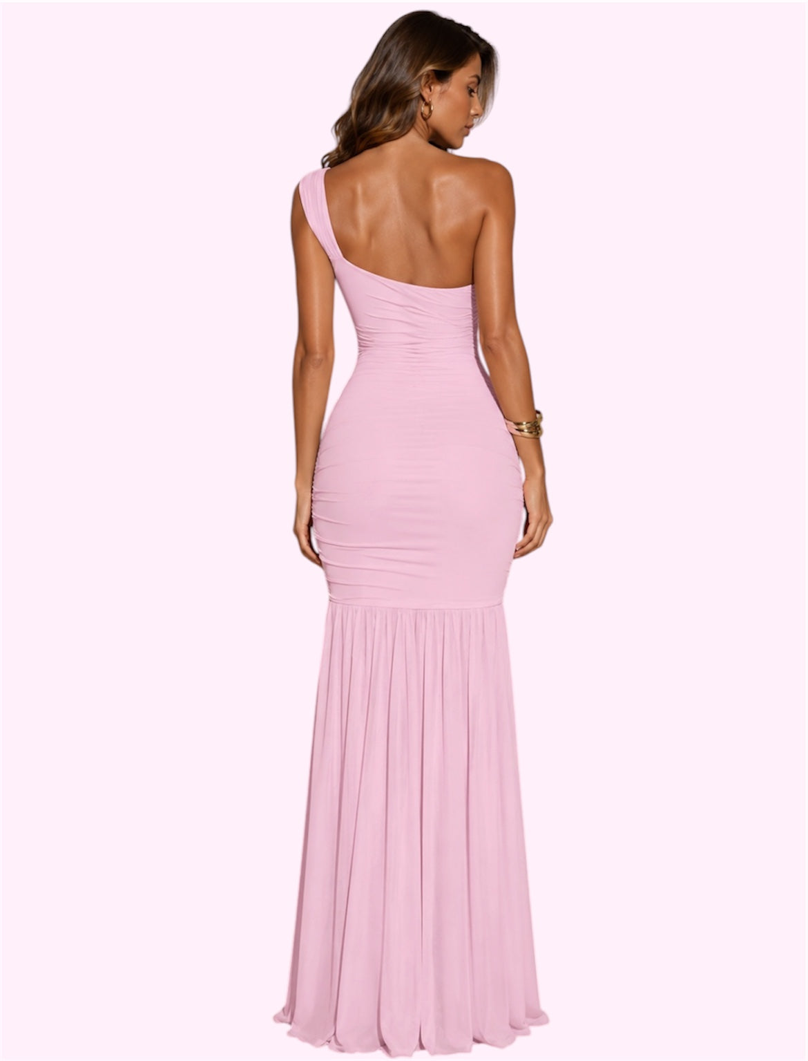 Vestido largo rosa c/manga