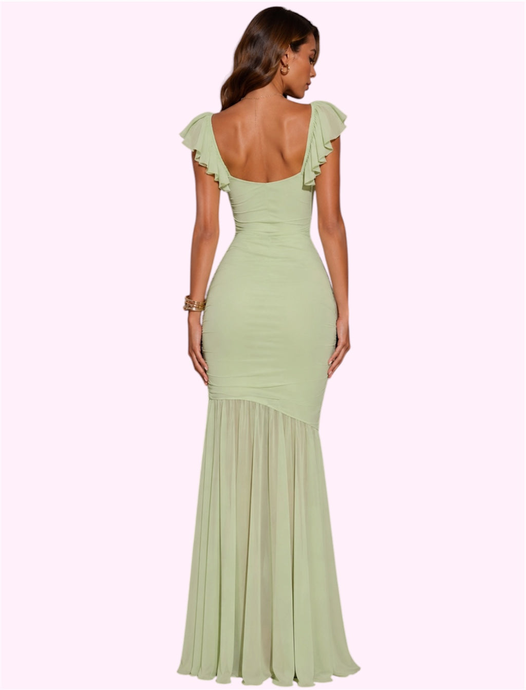 Vestido largo c/mangas verde